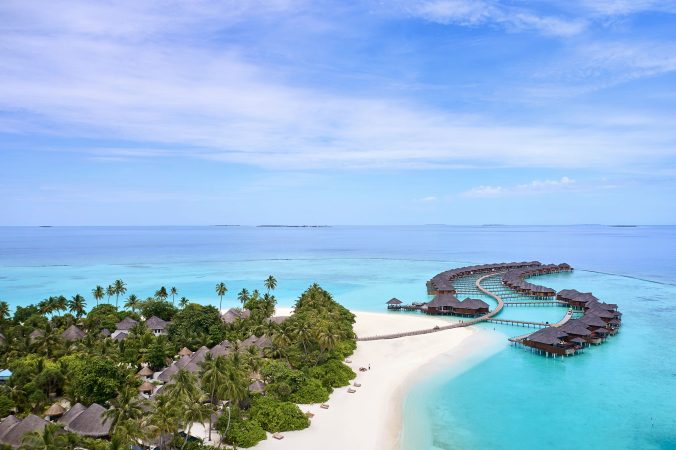 sun siyam iru fushi maldives water villa aerial view