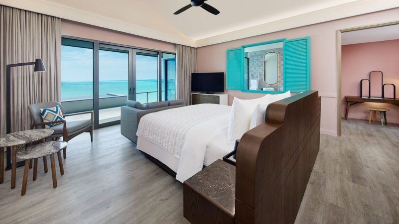le meridien maldives overwater villa with pool bedroom